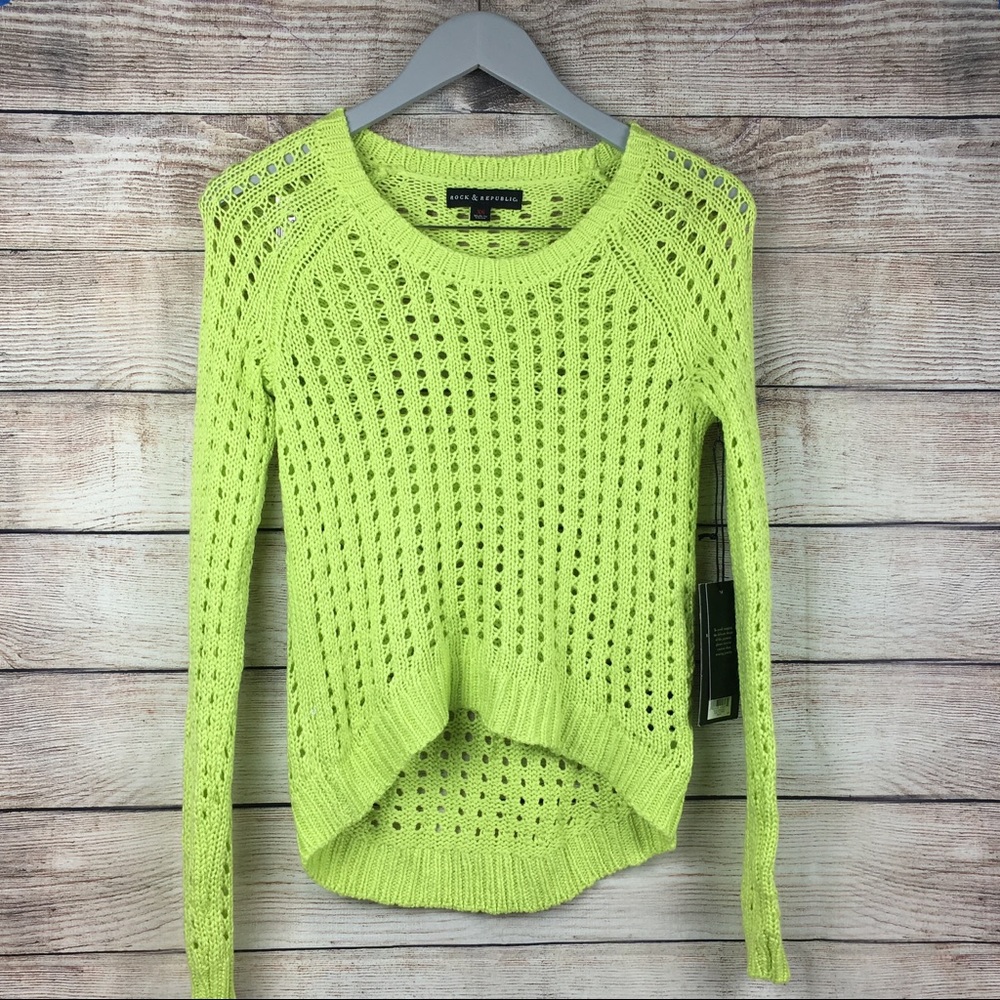 Rock & Republic Women's Green Hi-Low Sweater Sz XS