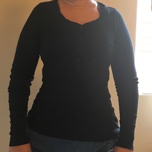 Black long sleeve, mid way buttons