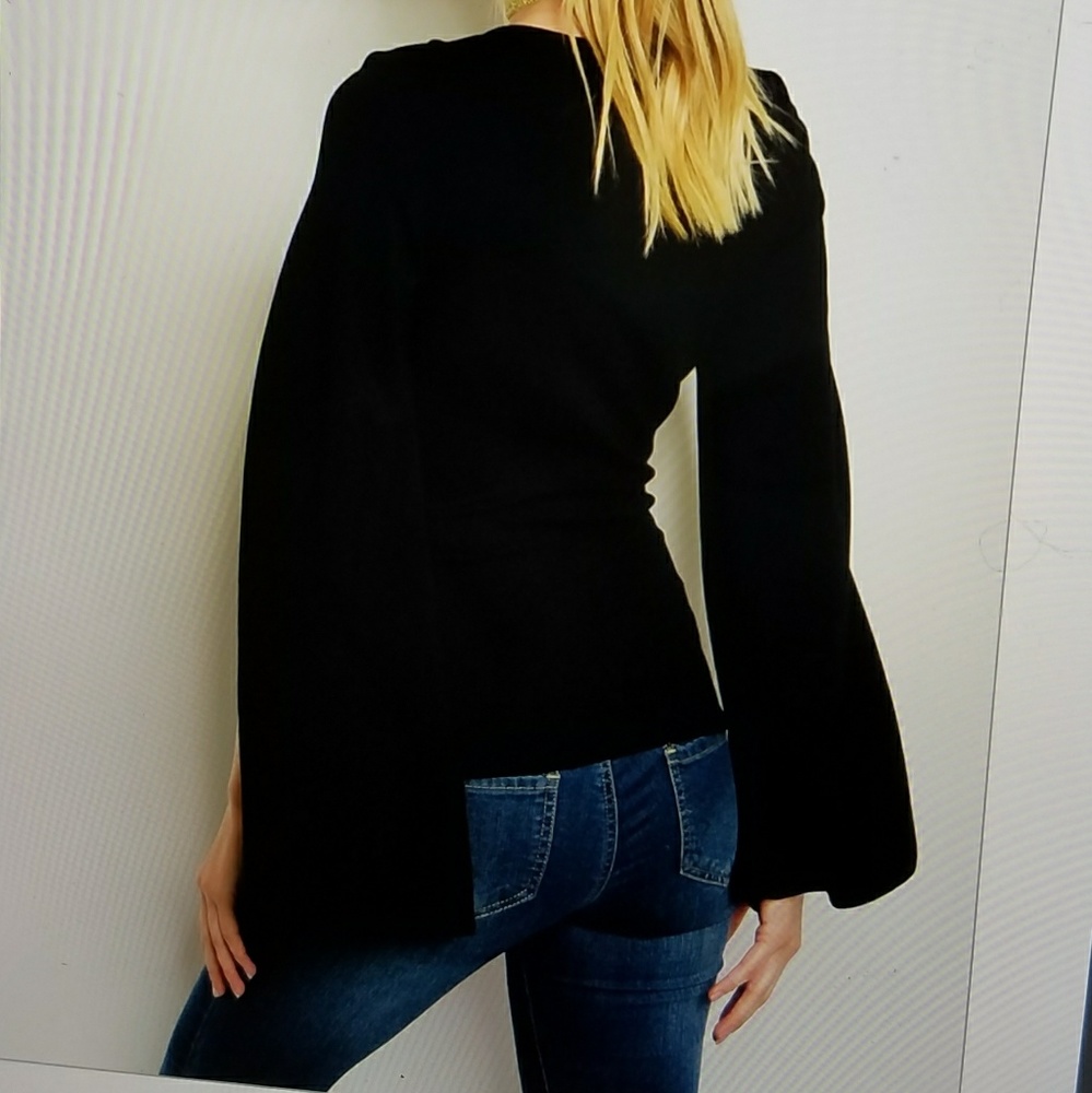💙HP2×💙BLACK SLIT SLEEVE TOP MADE IN USA - Picture 2 of 2