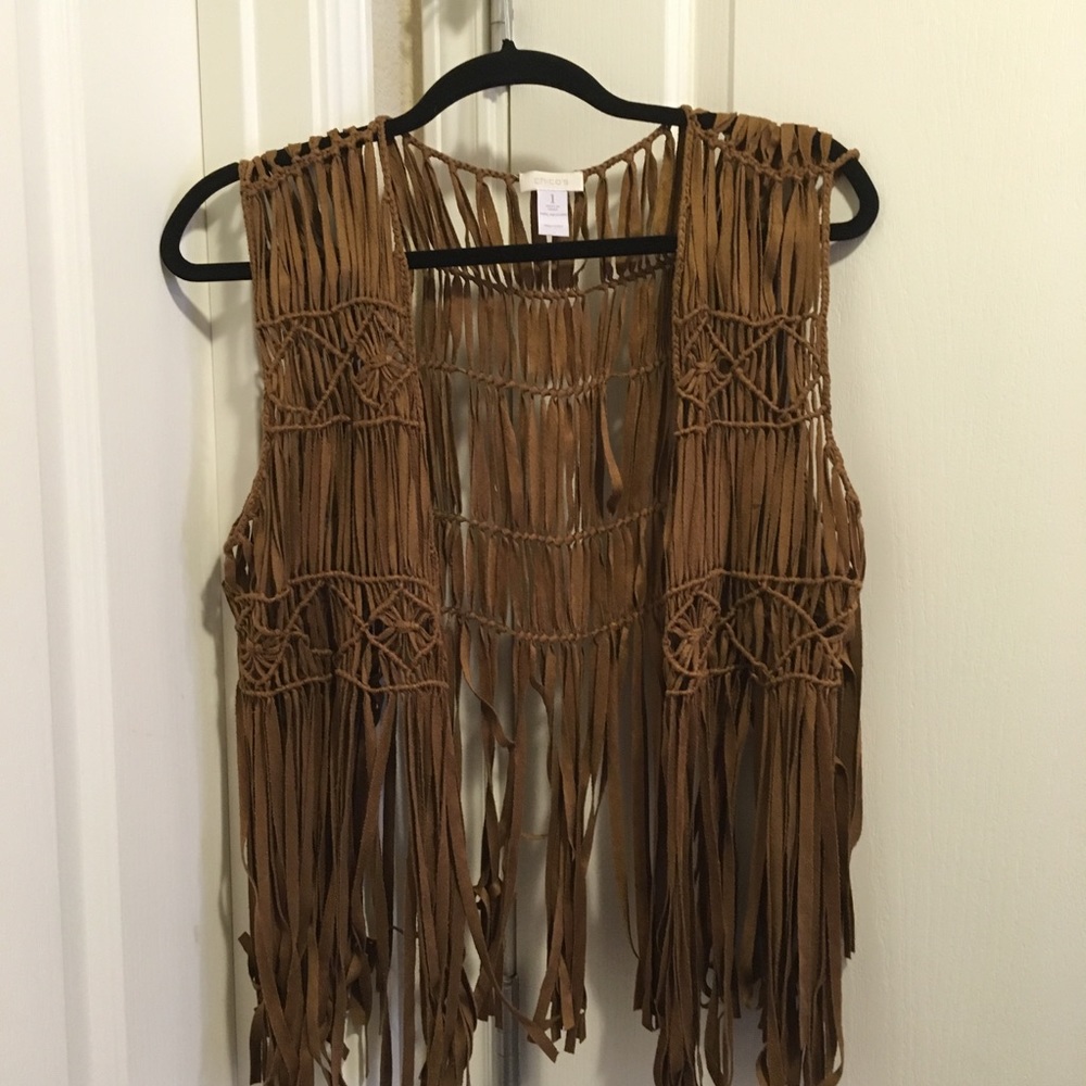 NWOT Chicos Faux suede fringe vest