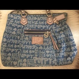 Coach Poppy Wordblock Glam Denim Tote