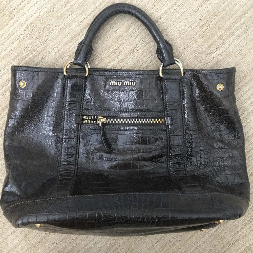 Miu Miu Brown Embossed Crocodile Large Satchel