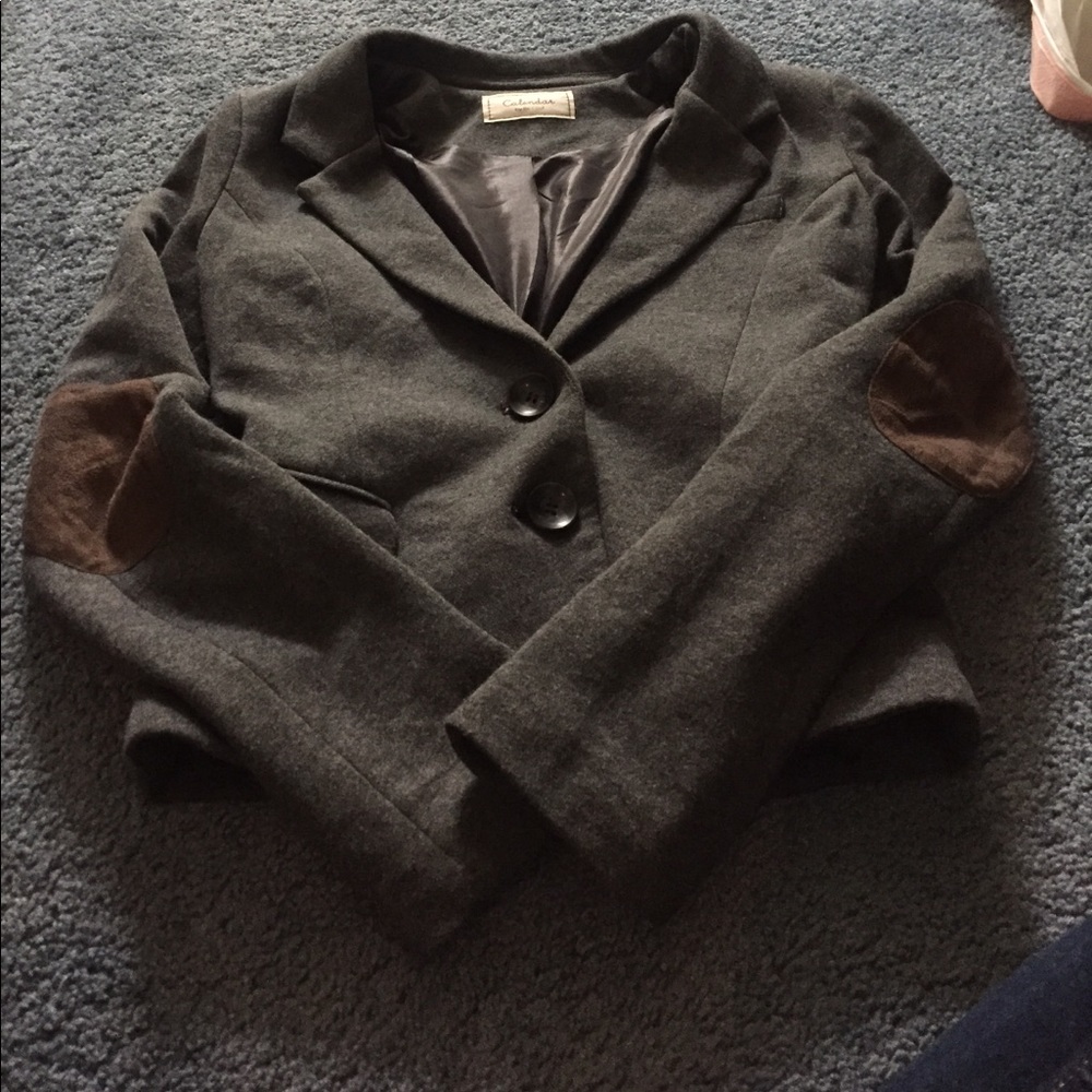 Grey Blazer with Brown Elbow Patches