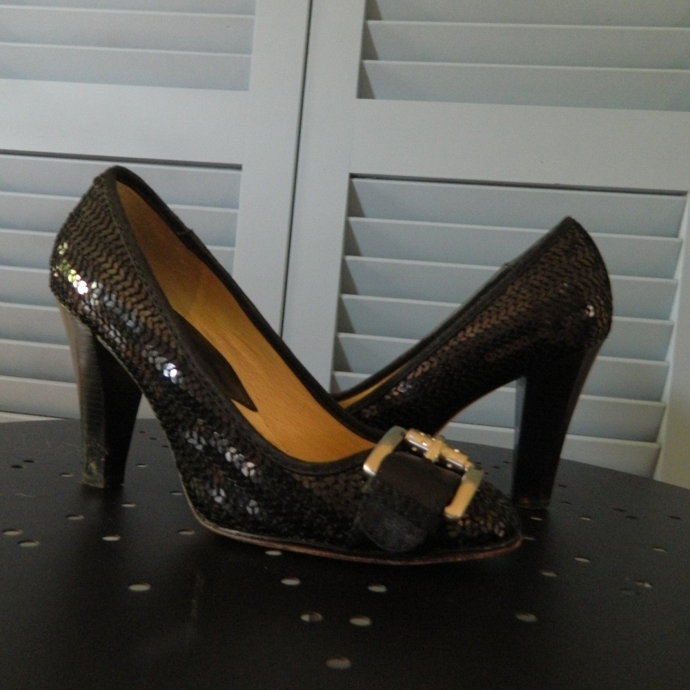 Michael Kors | Black Sequin Heels with Buckle