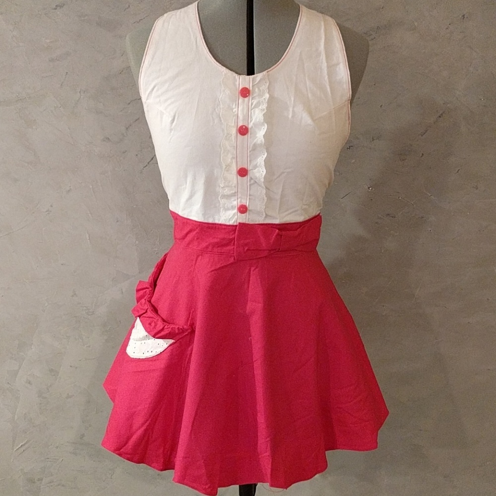Cooking Apron Pink/White Lace Flirty Circle Skirt