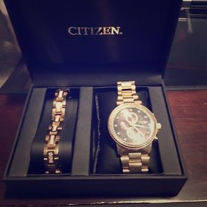Citizen eco-drive gold watch and bracelet set