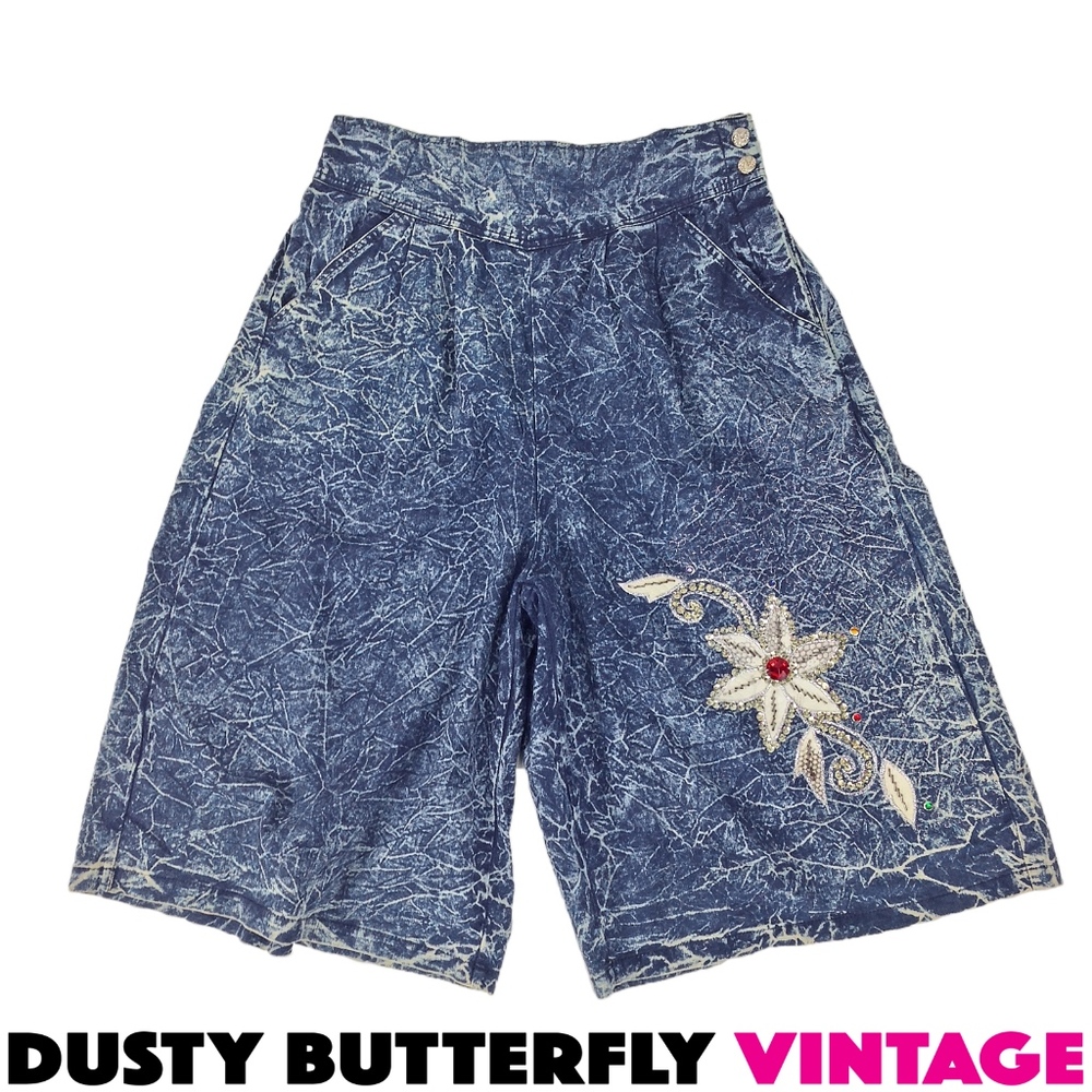 [SOLD]VINTAGE 80s ACID WASH CHAMBRAY CULOTTES High