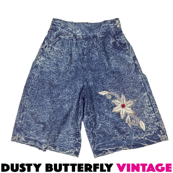 [SOLD]VINTAGE 80s ACID WASH CHAMBRAY CULOTTES High - Picture 1 of 5