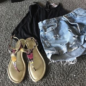 T-strap sandals snakeskin texture