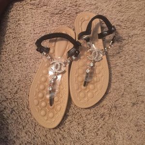 Black sandals with rhinestones