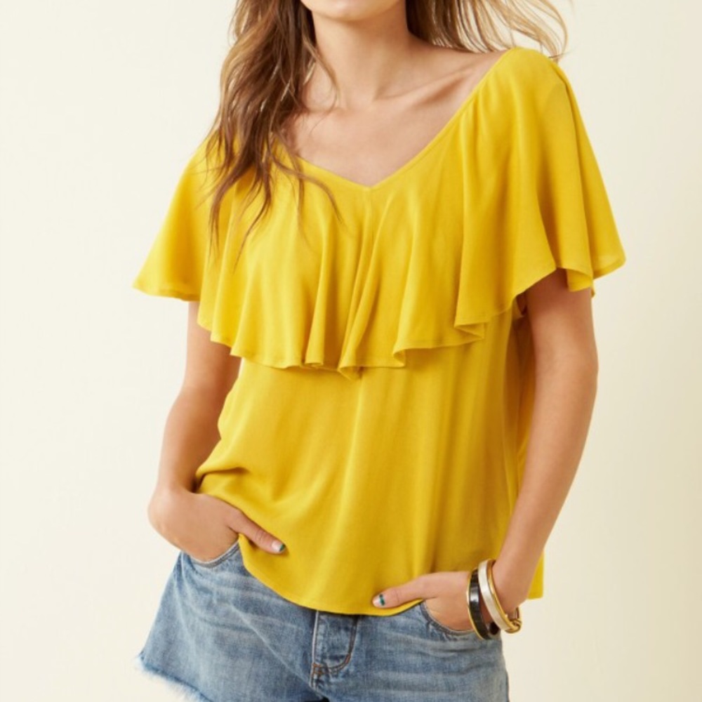 BP ruffle mustard yellow top