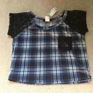 Plaid and lace crop top