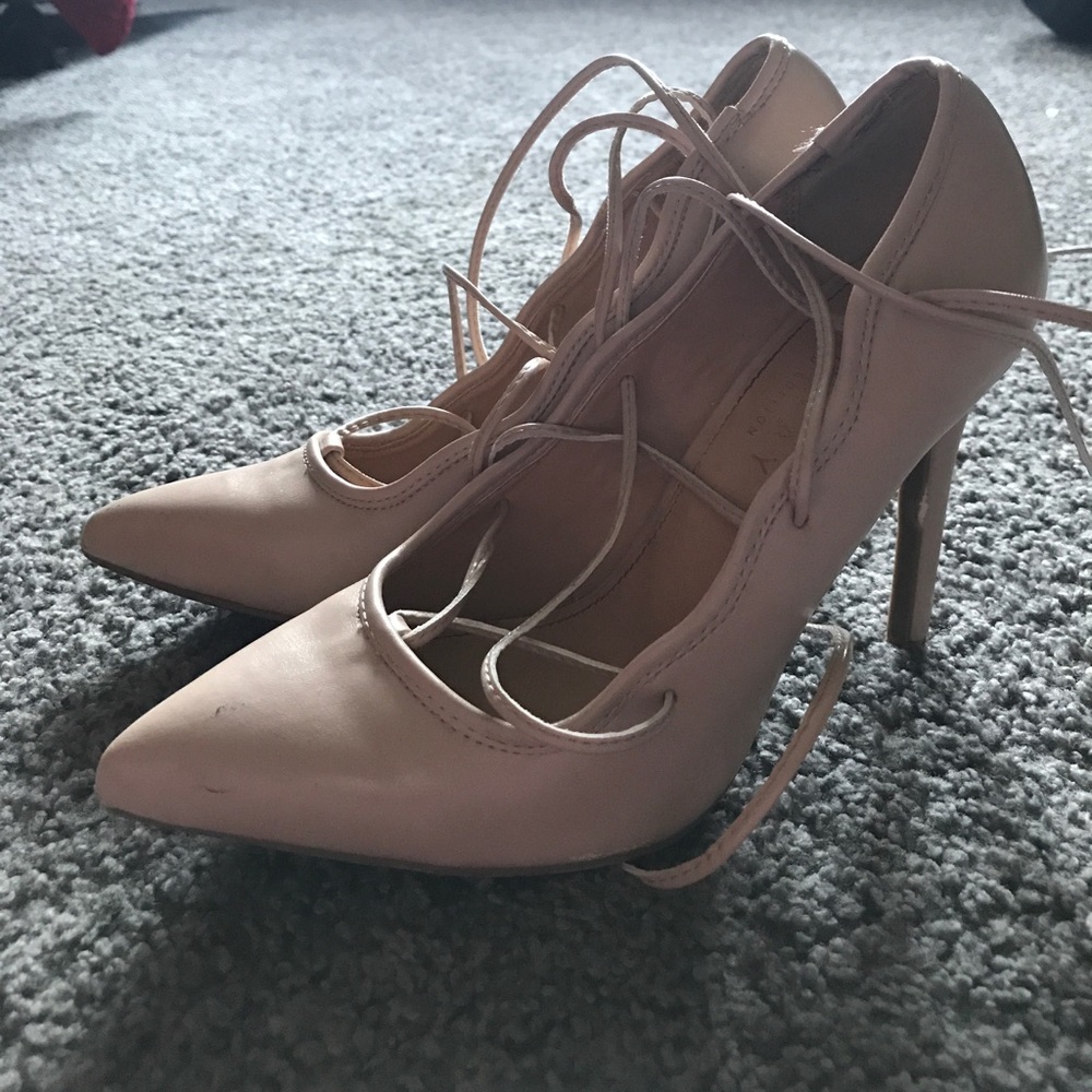 Nude lauren conrad lace up heels