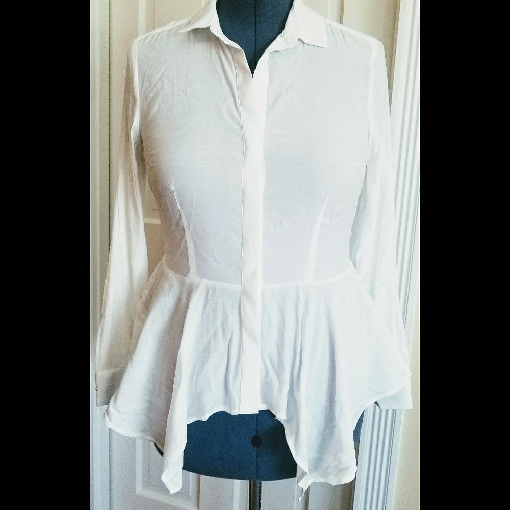 Button Down Peplum Hankerchief Shirt