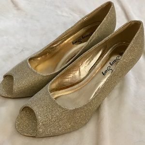 Never Worn Gold Peep-Toe Wedges