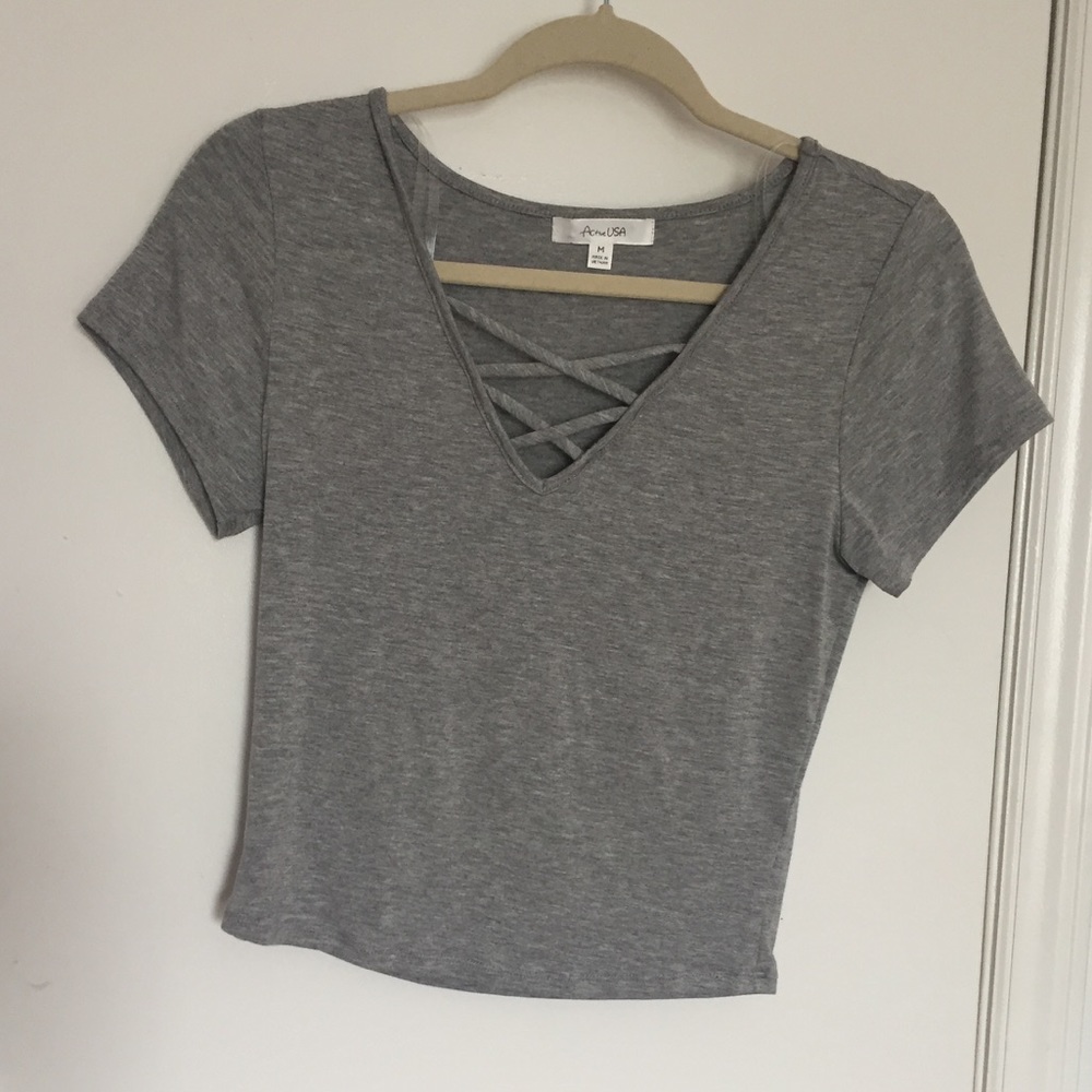 Heathered Gray Criss Cross Crop Top NWOT