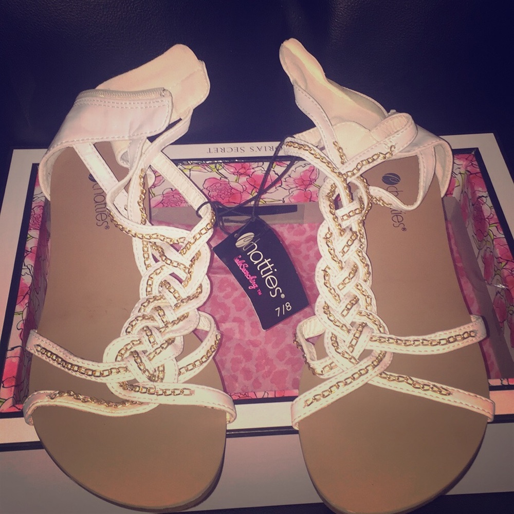 NEW White And Gold sandals With Zipper Black