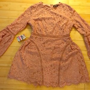Pink lace long sleeve dress