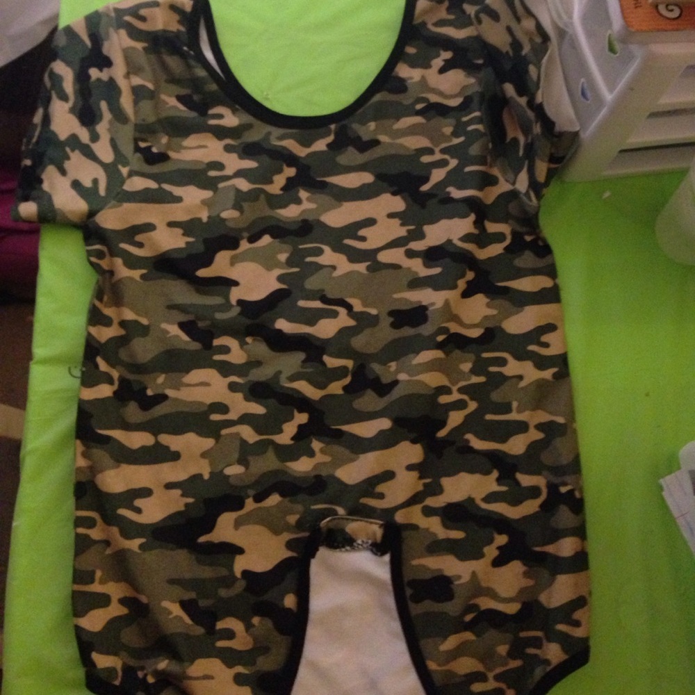 Two army color bodysuits