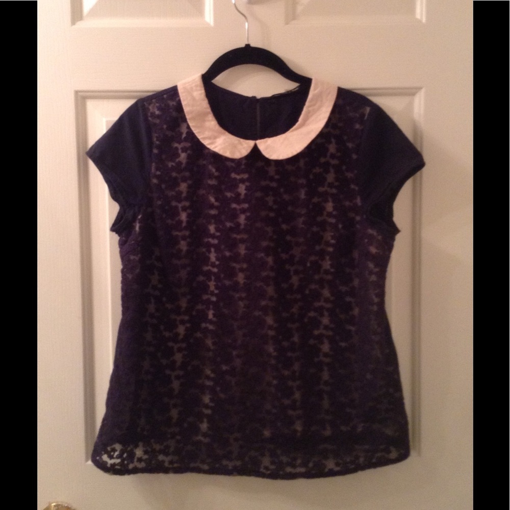 Navy Blue Shirt w/ Peter Pan Collar