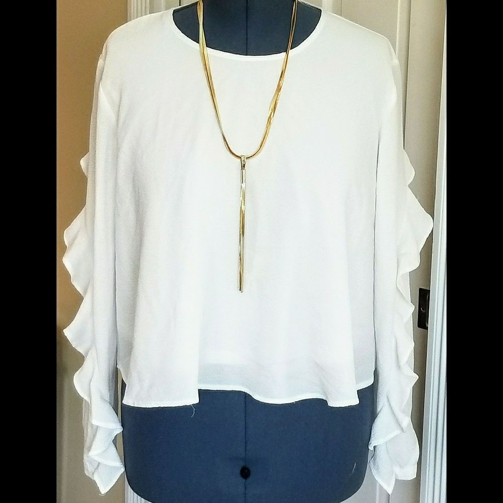 White Ruffle Sleeve Blouse