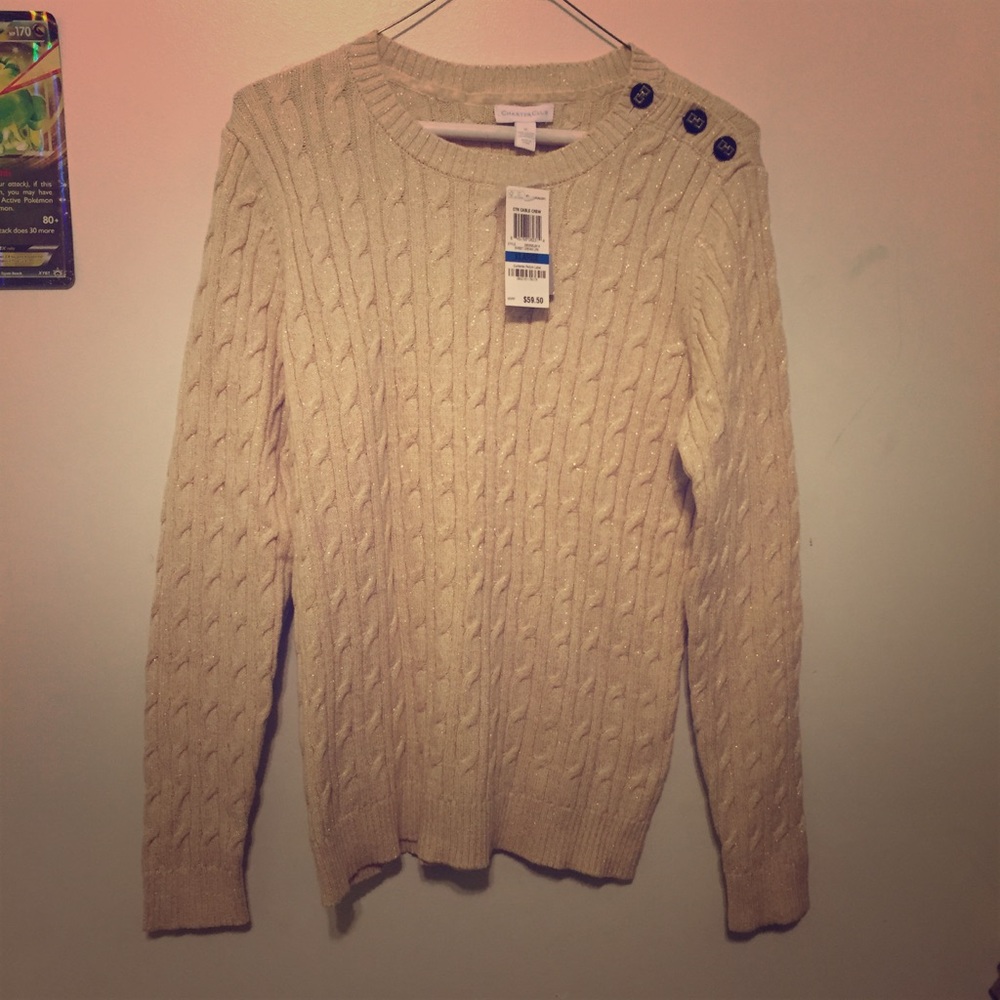 NWT Macy's knit beige gold sweater