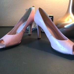 Pink leather pumps
