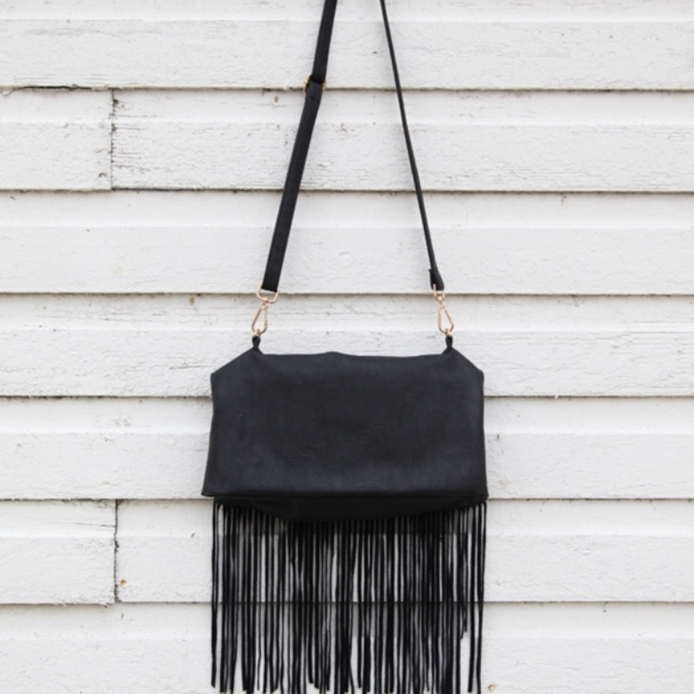 Free People Black Fringe Foldover Crossbody