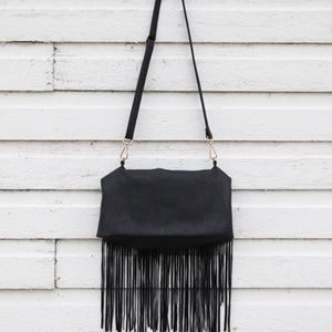 Free People Black Fringe Foldover Crossbody
