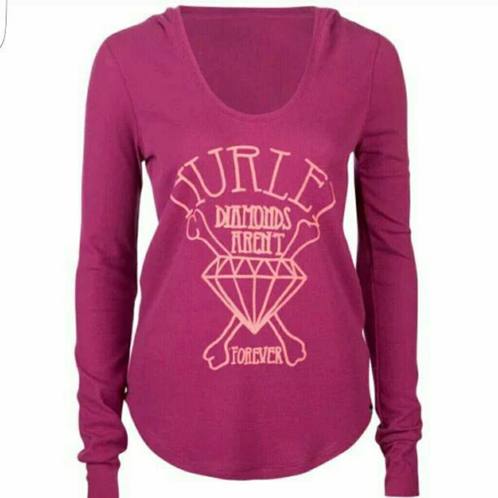 NWT Hurley diamond hooded thermal top tee shirt long sleeve hoodie maroon