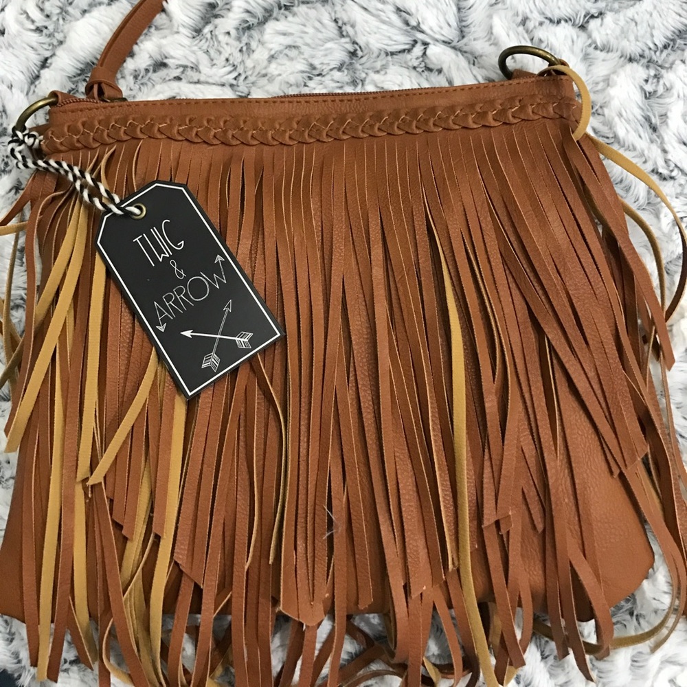 Brown leather fringe crossbody purse!