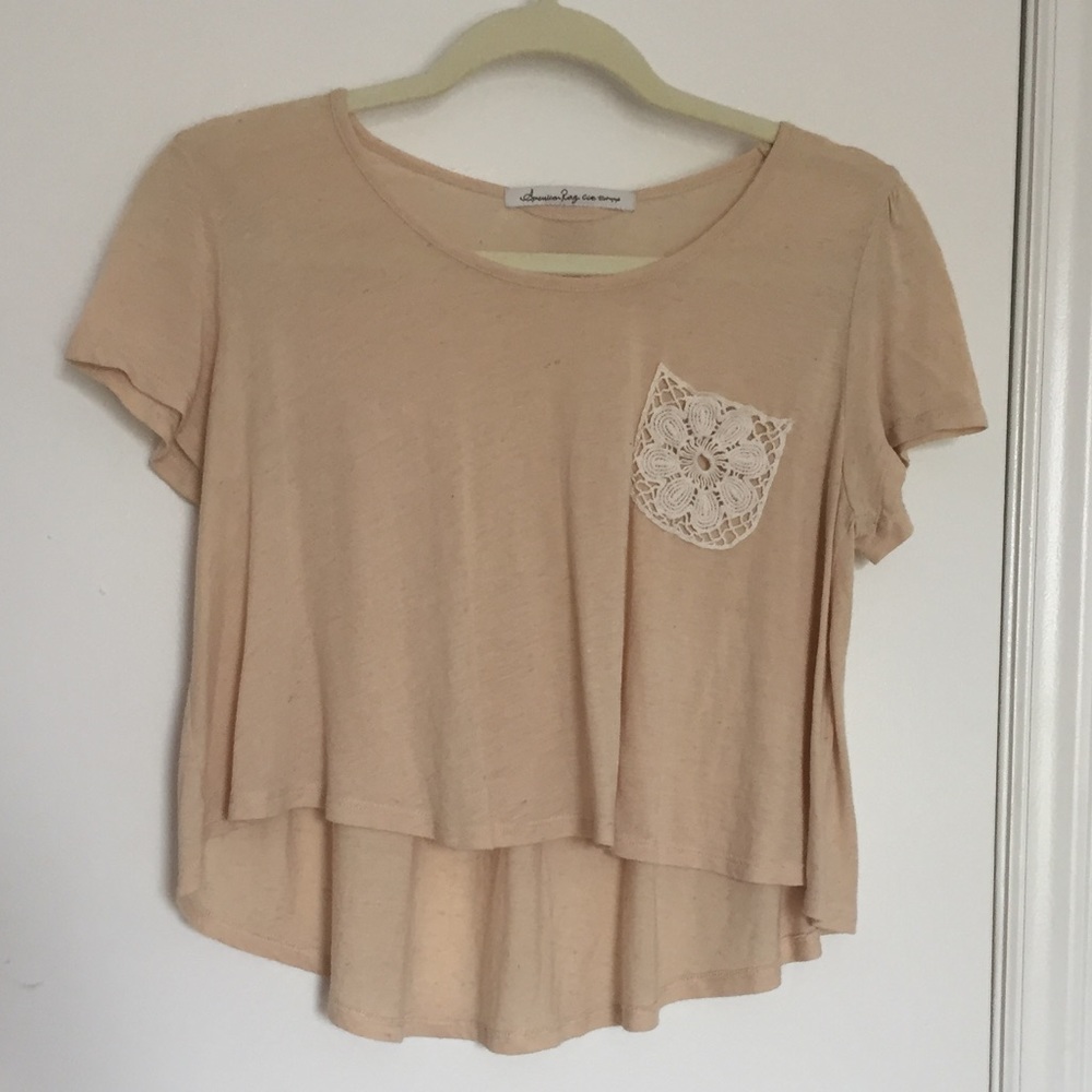 Cream Crop top with Crochet Pocket!