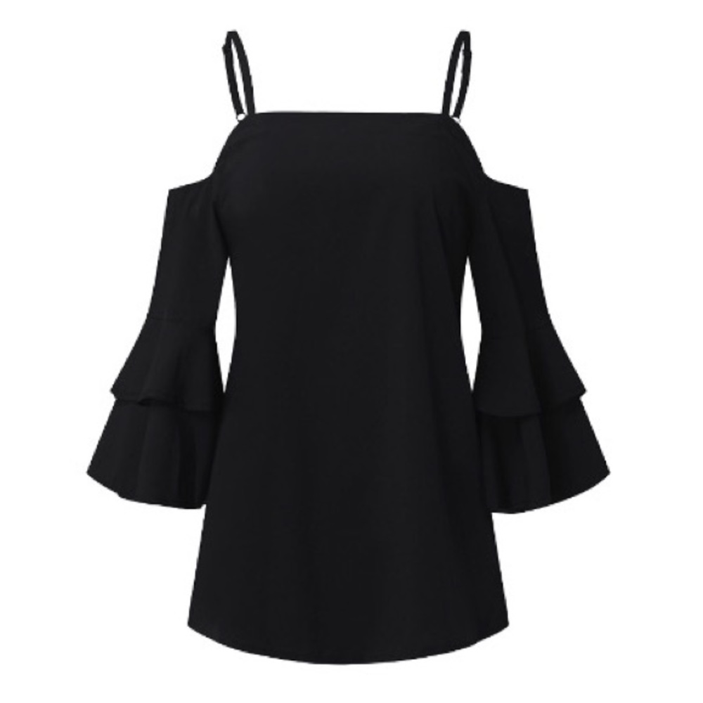 Cold Shoulder Ruffle Sleeve Chiffon Blouse - Picture 3 of 5