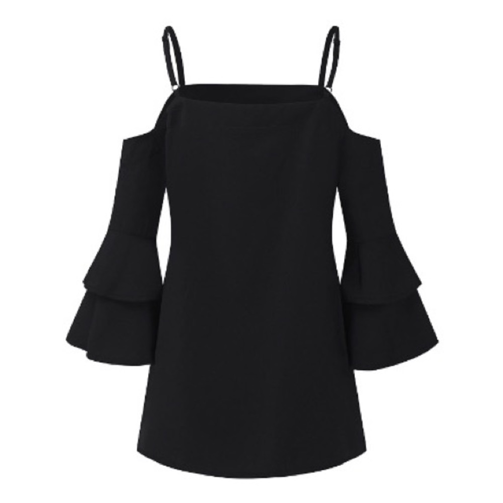 Cold Shoulder Ruffle Sleeve Chiffon Blouse - Picture 4 of 5