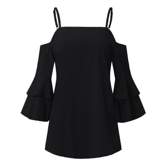 Cold Shoulder Ruffle Sleeve Chiffon Blouse - Picture 3 of 5