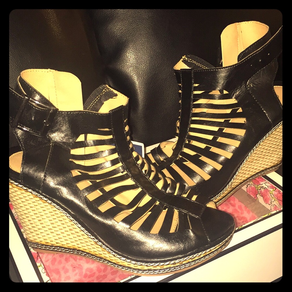New With Tag Black Wedge Sandals. Size 8.
