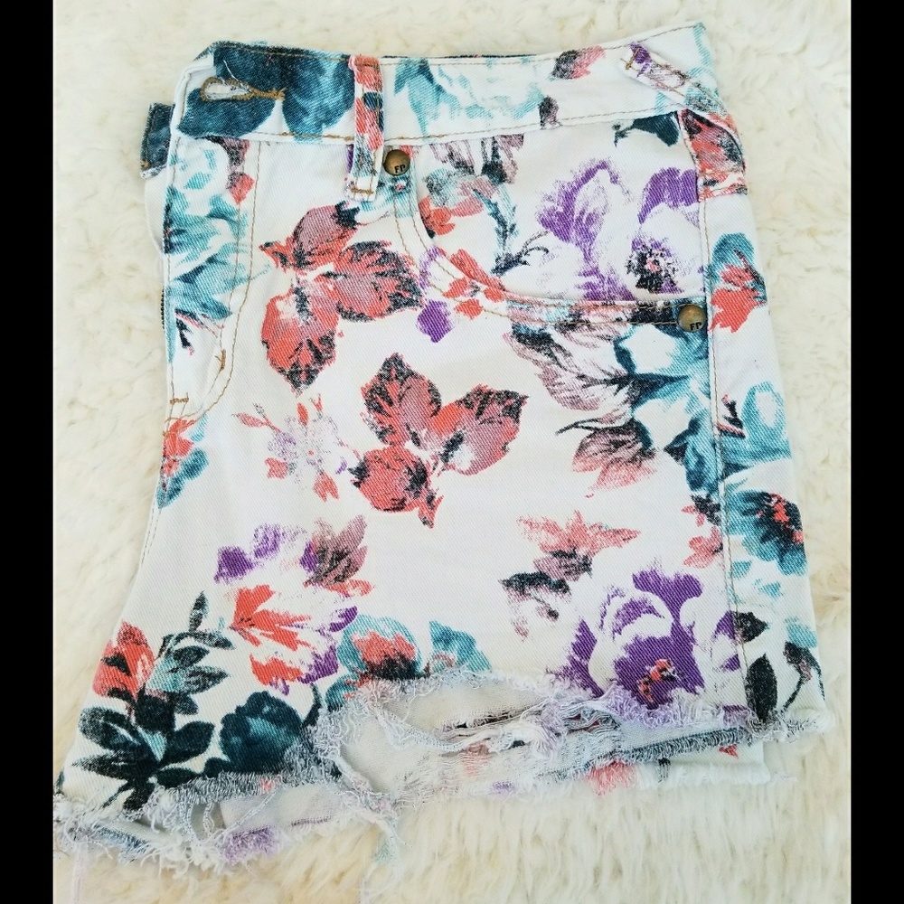 Free People High Waisted Distressed Shorts