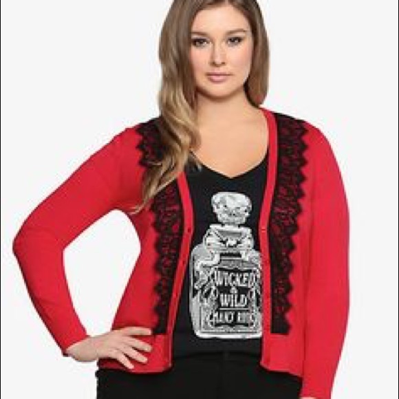 torrid Sweaters - Dark red and black lace cardigan from torrid size2