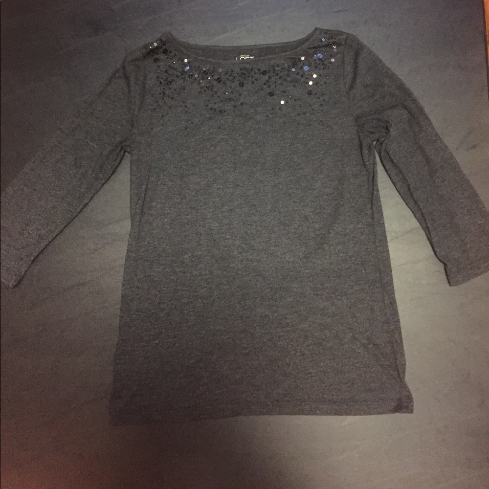 Loft sequin grey 3/4 sleeve tee medium