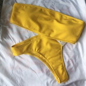 Yellow high waisted bandeau bikini