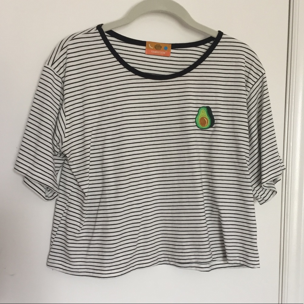 Cute and Quirky black and white stripe Avocado Tee