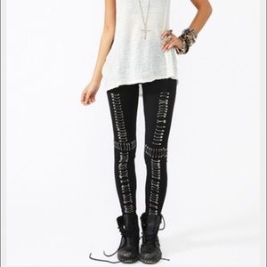 Nasty Gal Safety Pin Cross Leggings