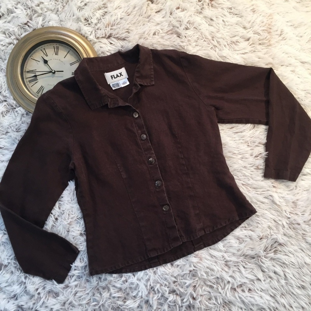 FLAX Brown 100% Linen Petite Small?