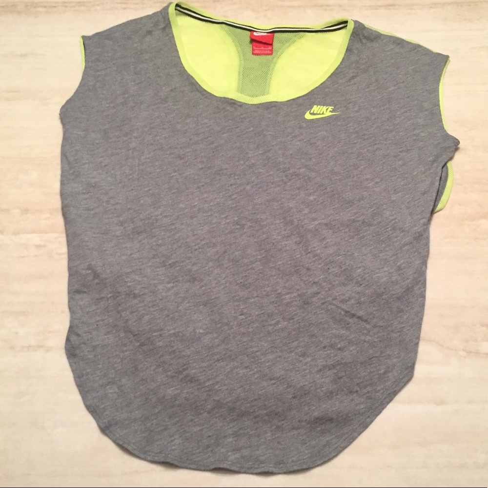 Super Cute Nike Gray & Neon Green Workout top Sz S