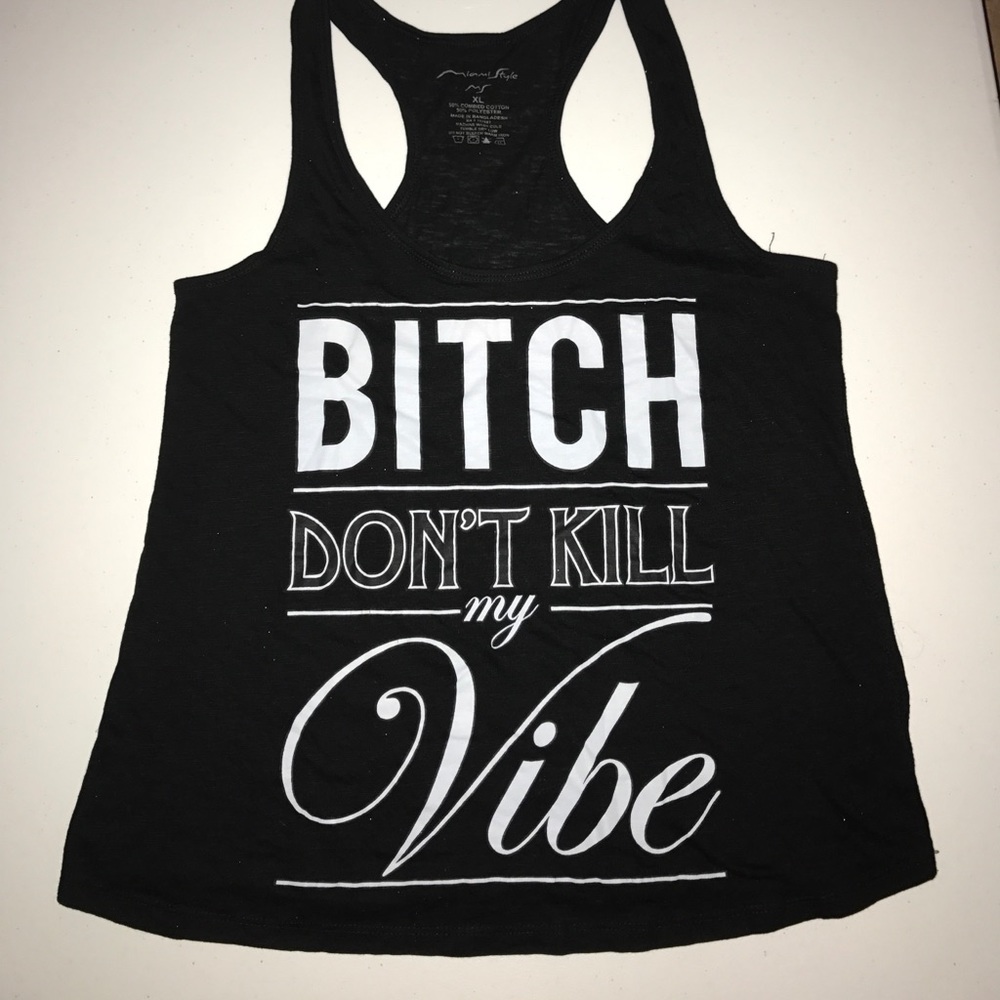 Women's Black Tank Top White Lettering