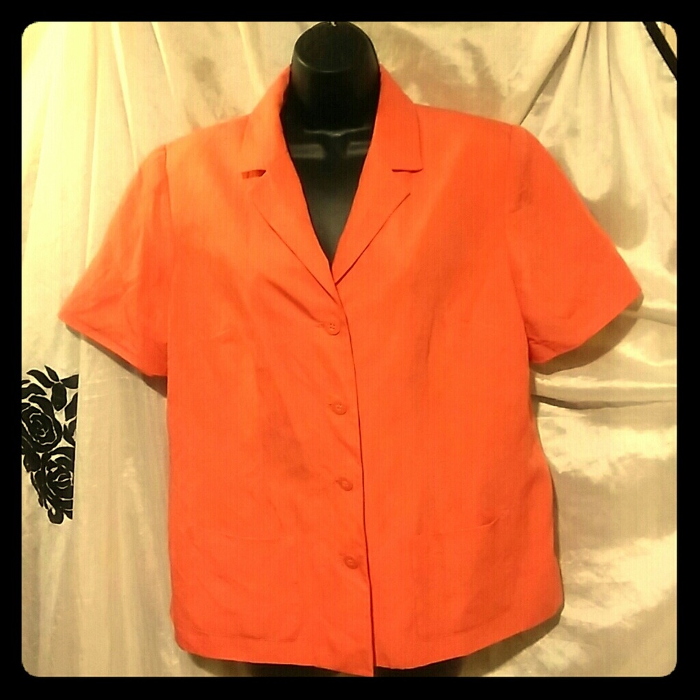 Peach Colored short sleeve button down top