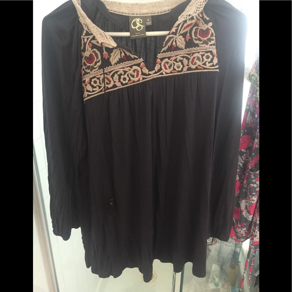 Anthropologie Floral Gray Peasant Blouse