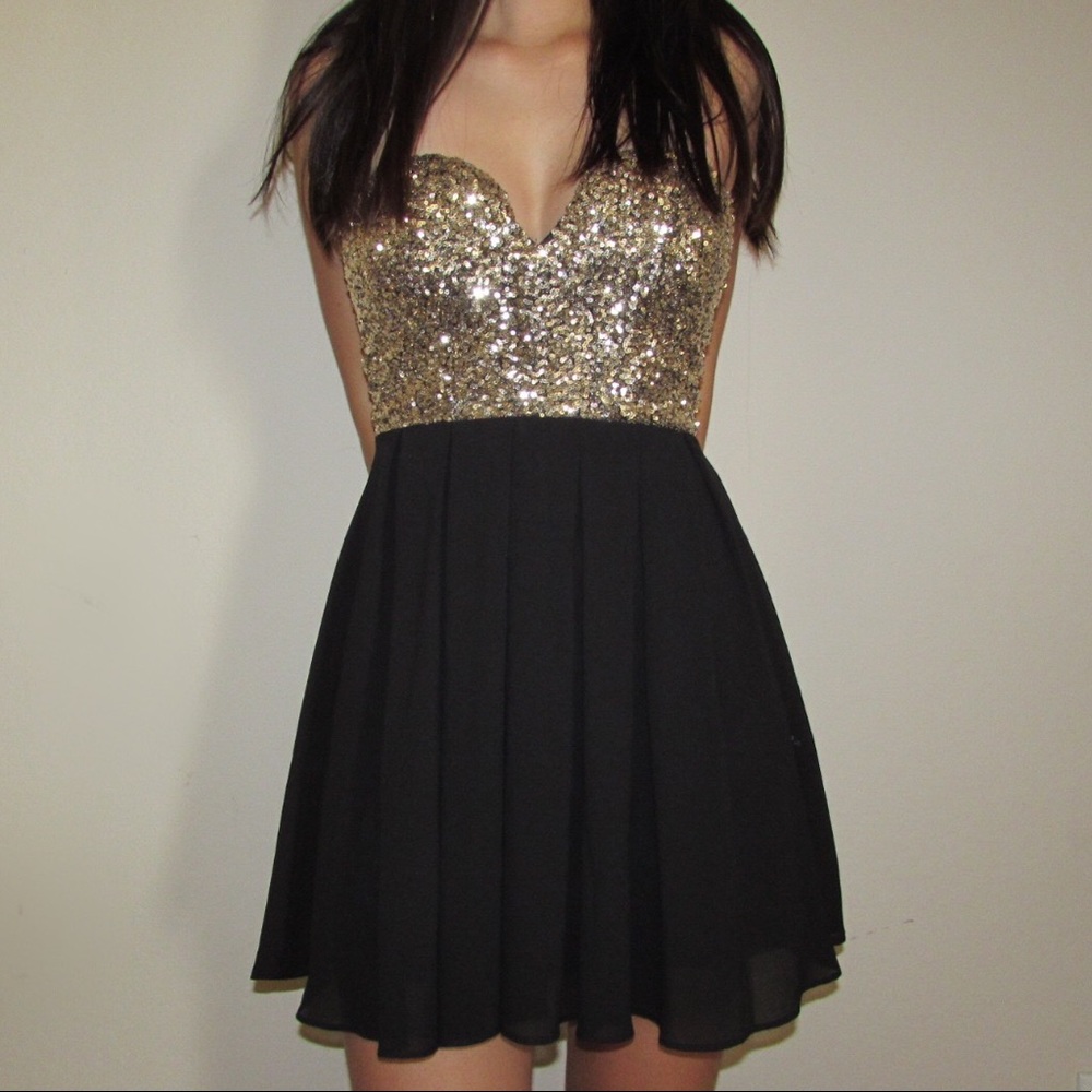 Gold Strapless Mini Dress