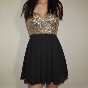 Gold Strapless Mini Dress