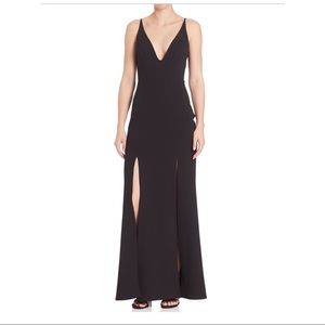 (ABS Allen Schwartz) Black Front Slit V-Neck Gown